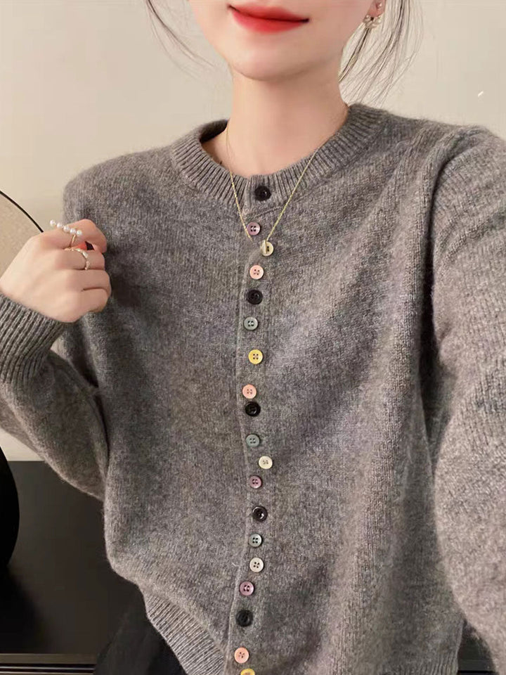Beatrice – Classic Crew Neck Buttoned Cardigan - 2