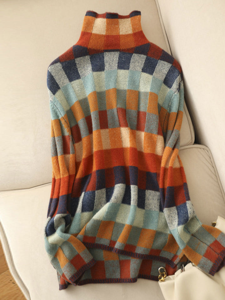 Caroline – Loose Turtleneck Plaid Knitted Jumper – image 6