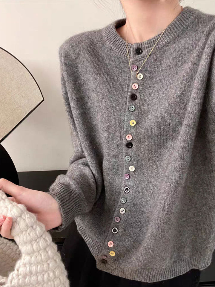 Beatrice – Classic Crew Neck Buttoned Cardigan - 1