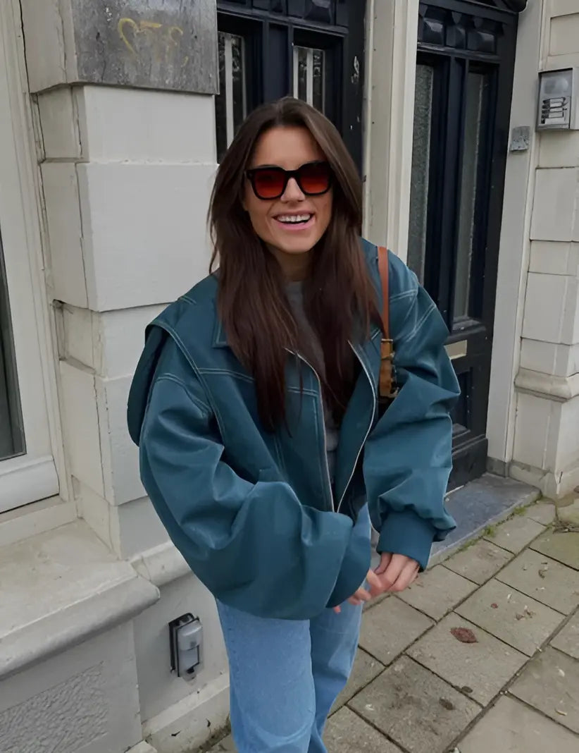 Casual Oversized Leather Jacket - 5
