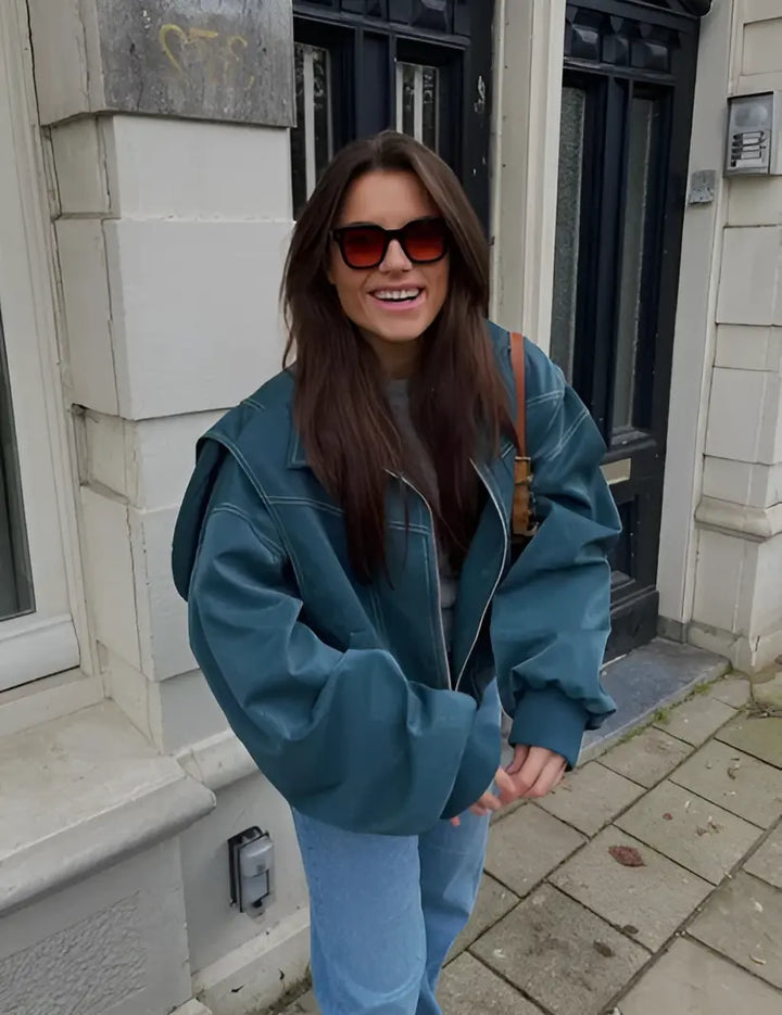 Casual Oversized Leather Jacket - 5