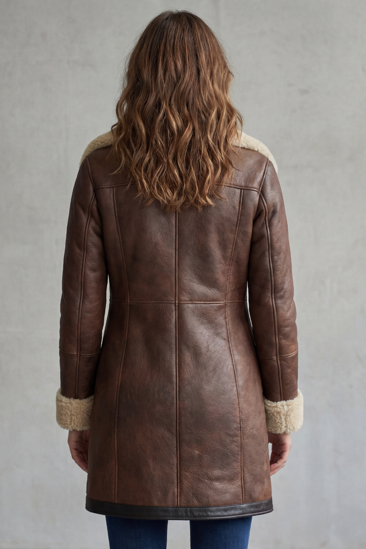 Everlyn – Elegant Leather Coat with Shearling Lining