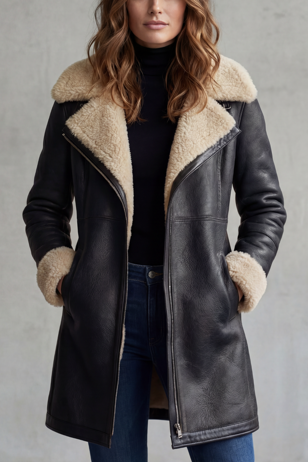 Everlyn – Elegant Leather Coat with Shearling Lining