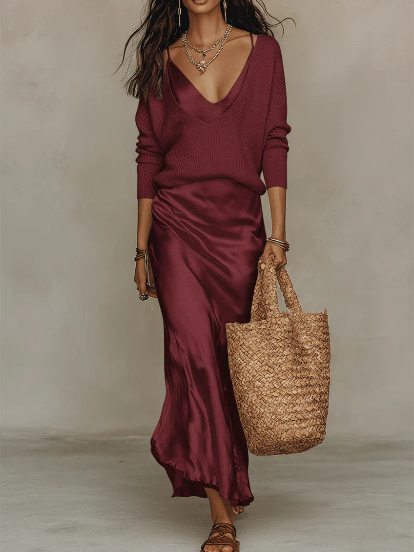 Aria – Satin Midi Set with Coordinating Knit – image 8