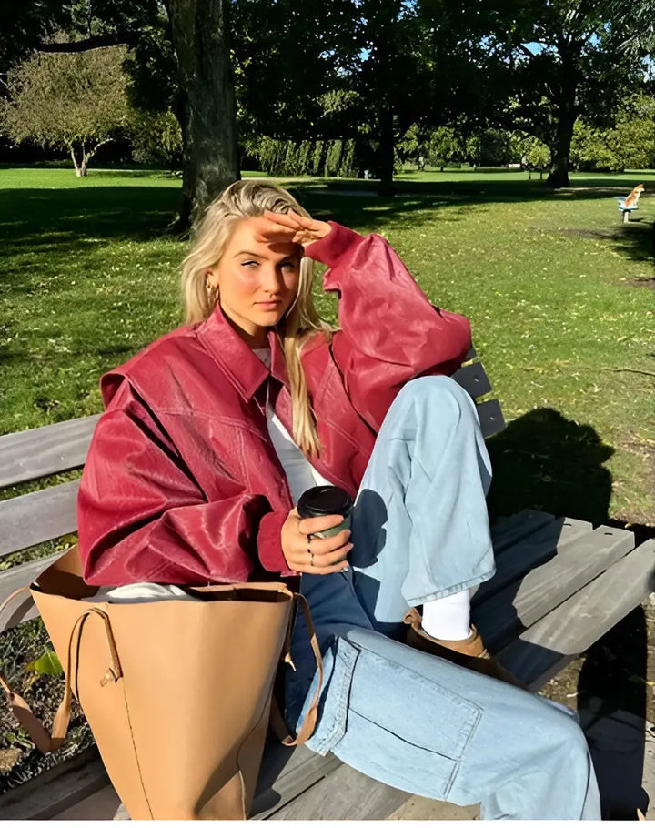 Casual Oversized Leather Jacket - 3