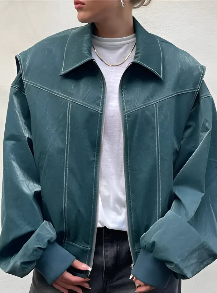 Casual Oversized Leather Jacket - 7