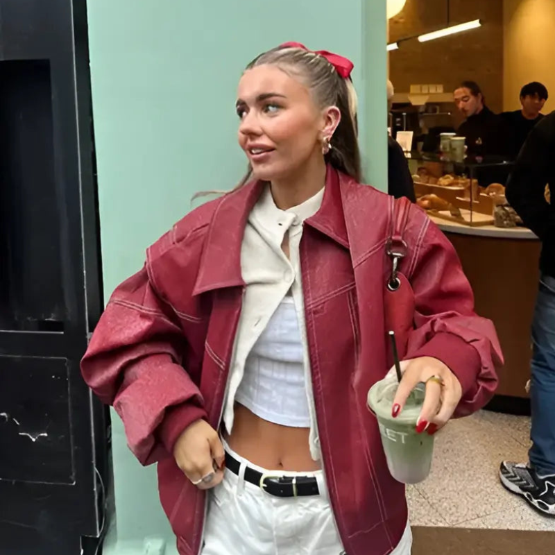 Casual Oversized Leather Jacket - 1