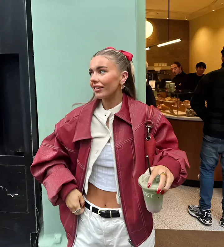 Casual Oversized Leather Jacket - 2