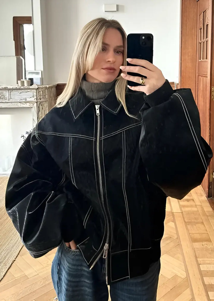 Casual Oversized Leather Jacket - 8