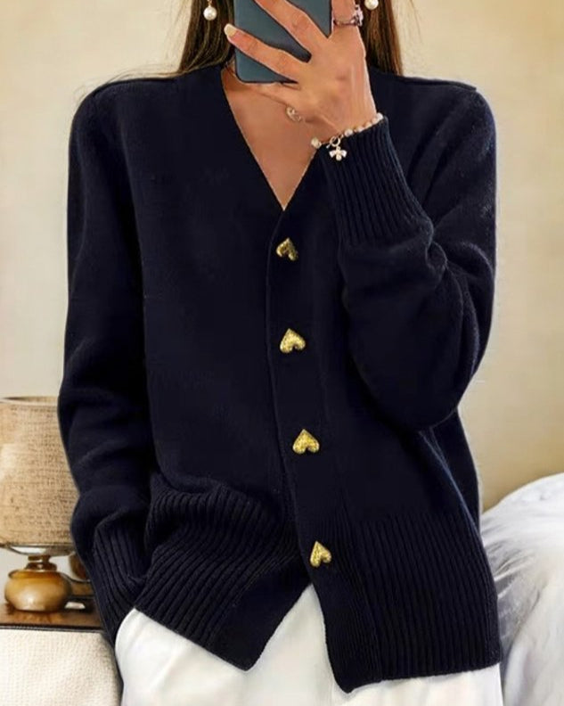 Adele – Elegant Cardigan with Heart Buttons - 5
