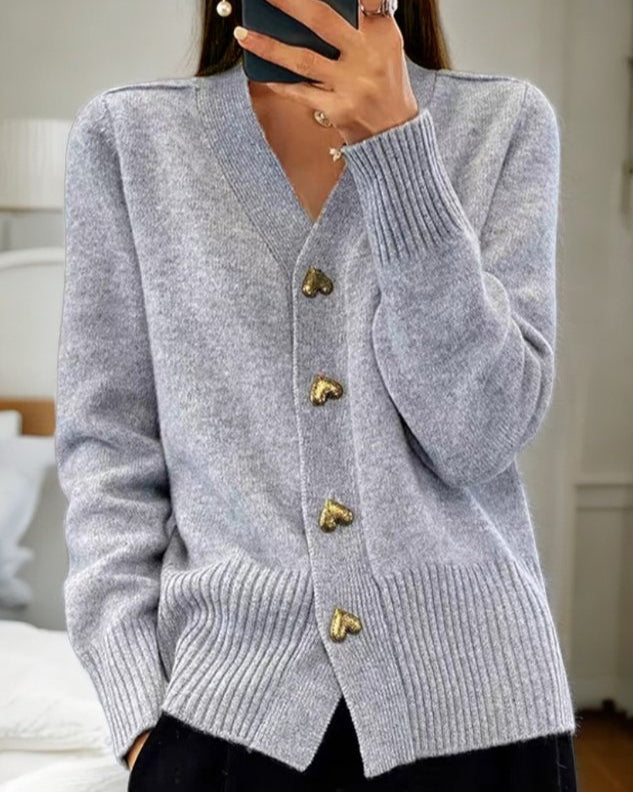 Adele – Elegant Cardigan with Heart Buttons - 1